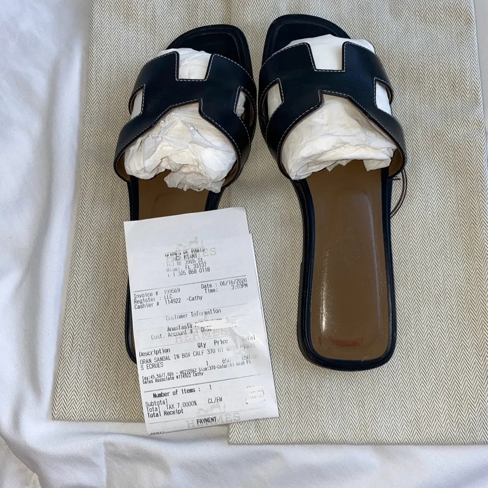Hermes Black Oran Sandals size 37 - Picture 9 of 13